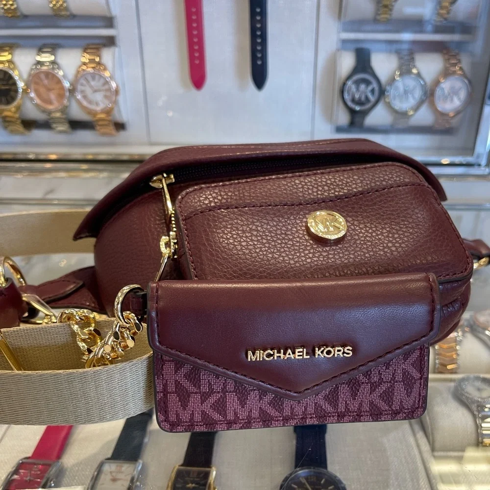 Michael Kors Maisie 2 In 1 Small Leather Waist pack Fanny pack Bag (Oxblood) MK
